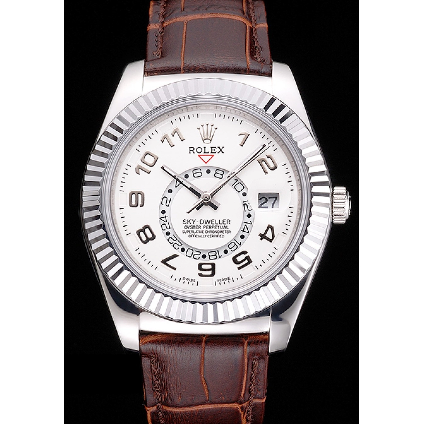 Rolex copies cheap Sky Rolex Strap Dial Steel Leather Dweller Stainless Case White Brown 0724